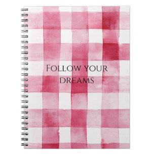 Caderno Espiral Xadrez branca rosa stripdia aniversário