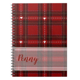 Caderno Espiral Xadrez Coração Vermelho