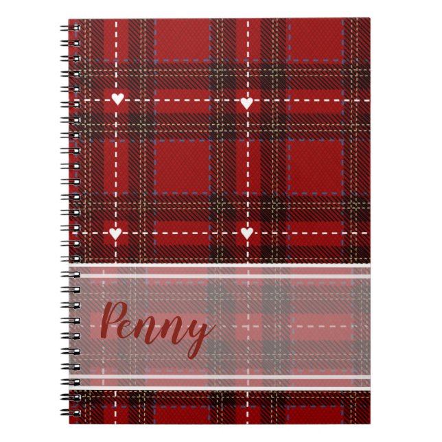 Caderno Espiral Xadrez Coração Vermelho (Frente)