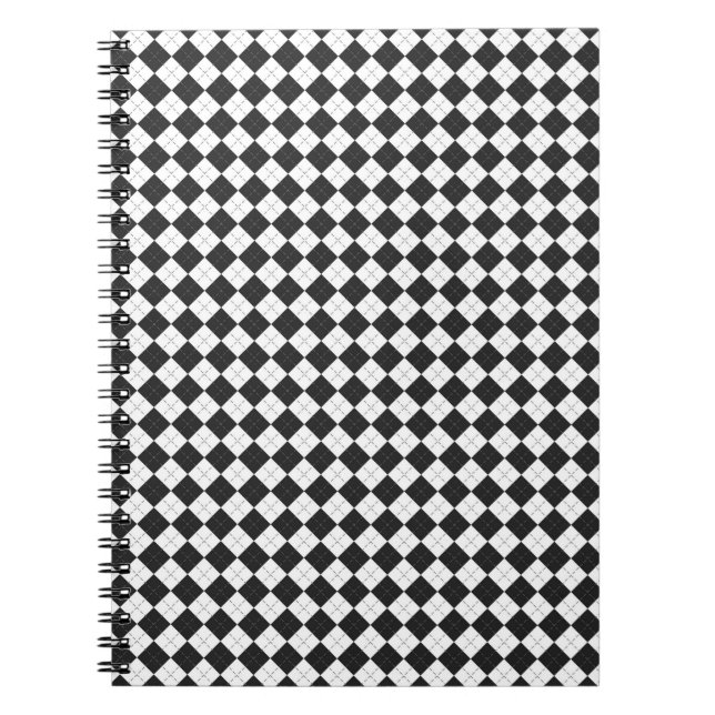 Caderno Espiral Xadrez de Argyle. Escocês em branco e preto (Frente)