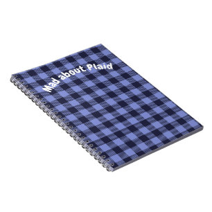 Caderno Espiral Xadrez de Búfalo Azul e Preto Monograma Simples