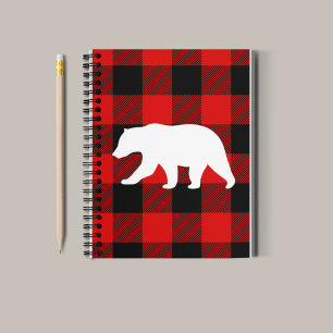 Caderno Espiral Xadrez de Buffalo Vermelho e Urso Branco