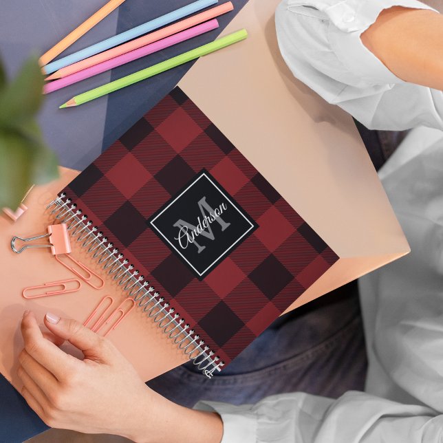 Caderno Espiral Xadrez de Buffalo Vermelho | Pessoal Inicial | Pre (Criador carregado)