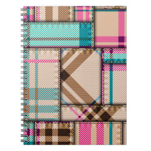 Caderno Espiral Xadrez de retalhos, fundo sem costura.