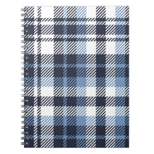Caderno Espiral Xadrez de tartan azul e branca