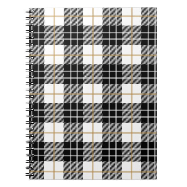 Caderno Espiral Xadrez de Tartan Preto e Branco (Frente)