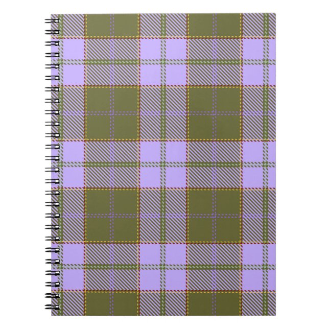 Caderno Espiral Xadrez de Tartan verde e roxo - Scottish Seamless  (Frente)