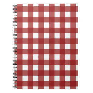 Caderno Espiral Xadrez de Verificação de Gingham Branco Vermelho