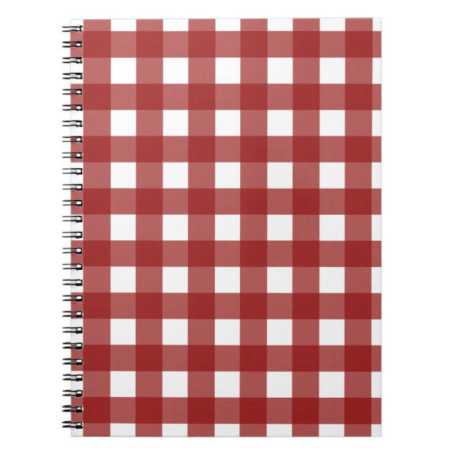 Caderno Espiral Xadrez de Verificação de Gingham Branco Vermelho (Frente)