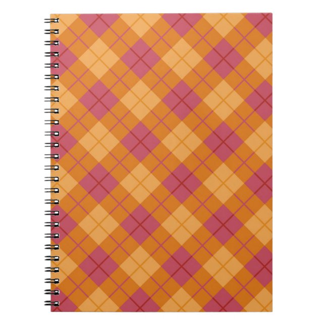Caderno Espiral Xadrez diagonal na laranja e no rosa (Frente)