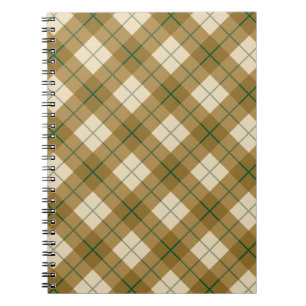 Caderno Espiral Xadrez diagonal no ouro com listra verde
