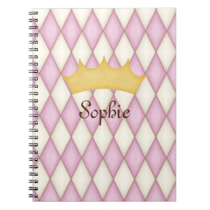 Caderno Espiral Xadrez Diamante Rosa Nome Personalizado Princesa