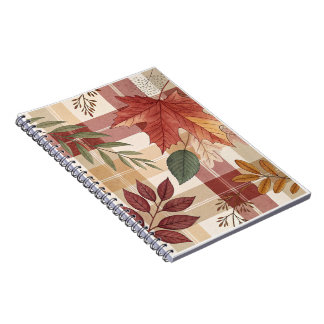 Caderno Espiral Xadrez e Folhas de outono | Notebook Cozy Spiral