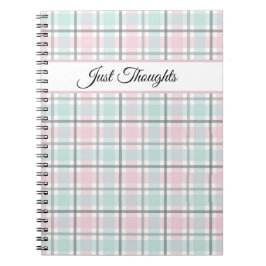 Caderno Espiral Xadrez elegante com cinza pastel, rosa e azul 