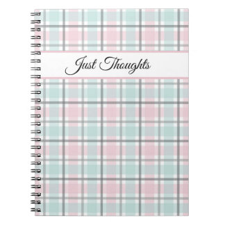 Caderno Espiral Xadrez elegante com cinza pastel, rosa e azul