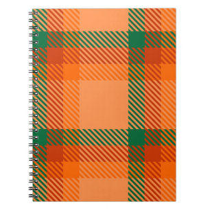 Caderno Espiral Xadrez Escocesa Verde, Vermelho, Laranja e Beige T