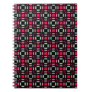 Caderno Espiral Xadrez geométrica - faixas vermelhas vermelhas
