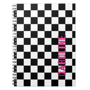 Caderno Espiral Xadrez Geométrico Abstrato Personalizado