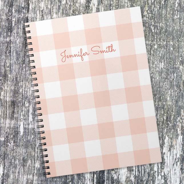 Caderno Espiral Xadrez Pastel Coral e Branco Moderno (Criador carregado)