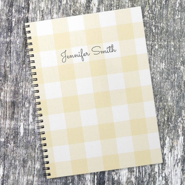 Caderno Espiral Xadrez Pastel Moderno em Limão e Branco (Criador carregado)