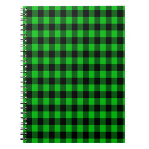 Caderno Espiral Xadrez preta e verde marcada -