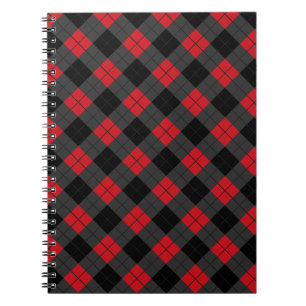 Caderno Espiral Xadrez preta & vermelha verificada