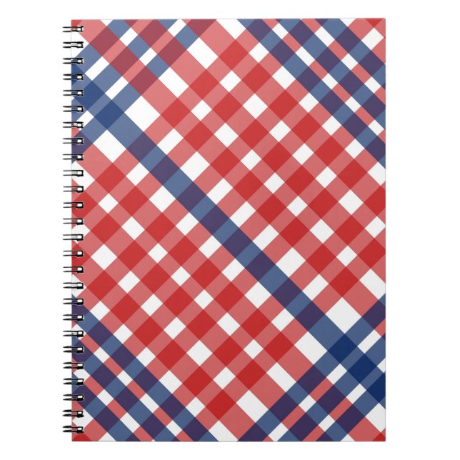 Caderno Espiral Xadrez Red White e Blue Gingham (Frente)