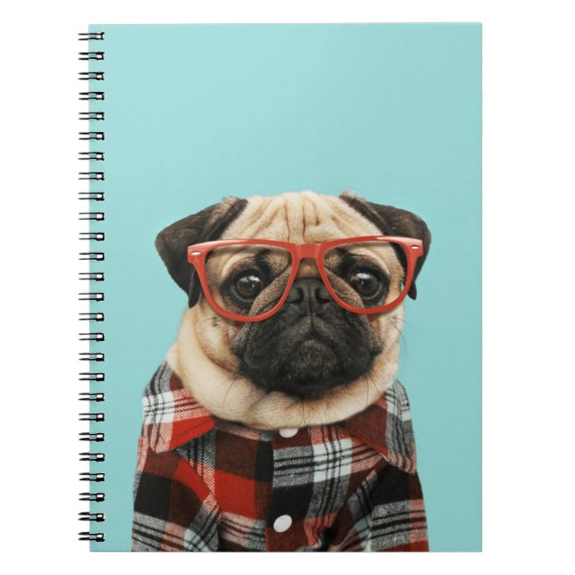 Caderno Espiral Xadrez Shirt Pug (Frente)