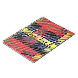 Caderno Espiral Xadrez Tartan Amarelo e Vermelho com Monograma Nom