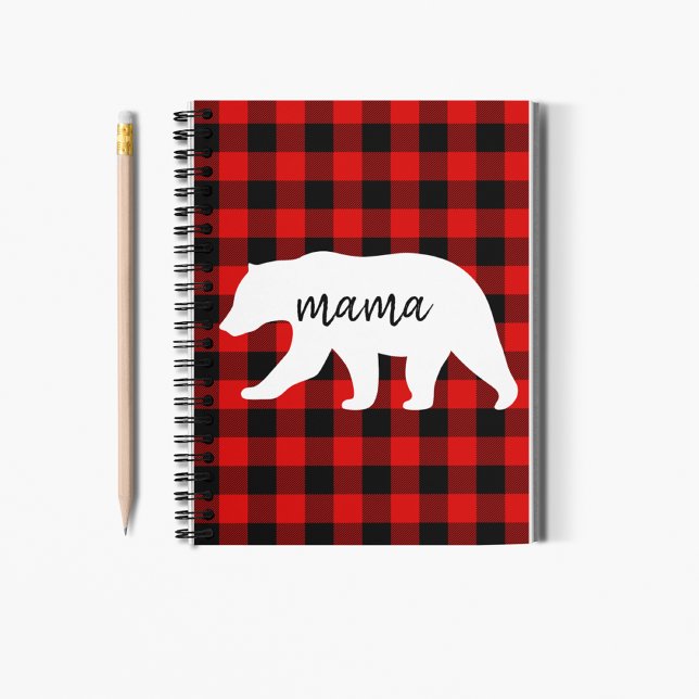 Caderno Espiral Xadrez Vermelha Moderna E Urso Branco (Criador carregado)