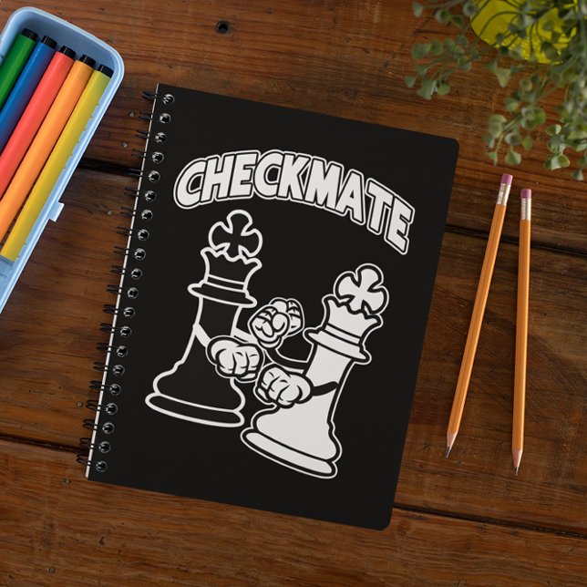 Caderno Espiral Xeque-mate Torneio de Xadrez preto e branco (Checkmate Chess Tournament Art Black and White Notebook)