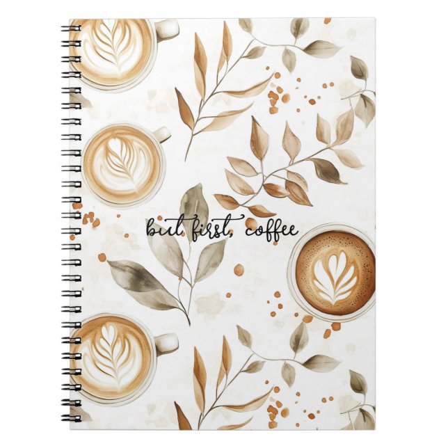 Caderno Espiral Xícaras de café folhas (Frente)