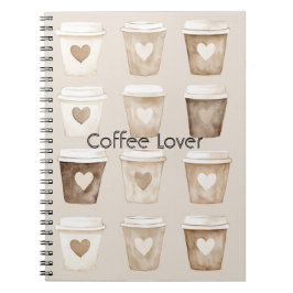 Caderno Espiral Xícaras de Coração de Café com Creme