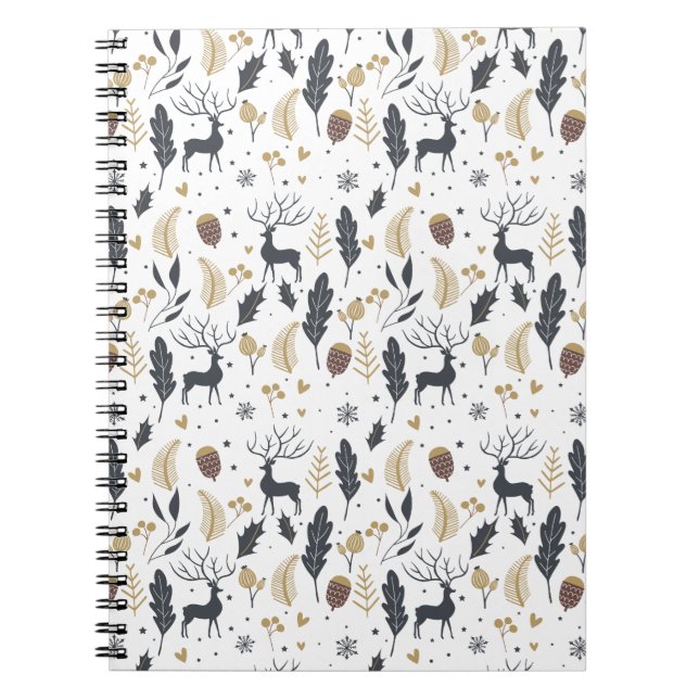 Caderno Espiral Xmas Deer e Deixa a Coleção de Saudações Felizes (Frente)