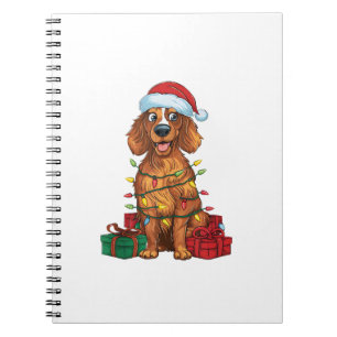 Caderno Espiral Xmas Lighting Santa Hat English Setter Dog Christm