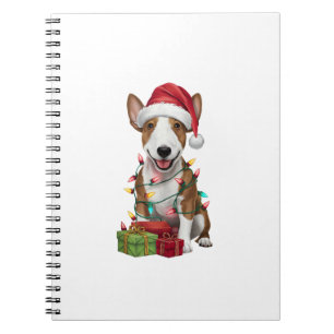Caderno Espiral Xmas Lighting Santa Hat Miniatura Bull Terrier Cão