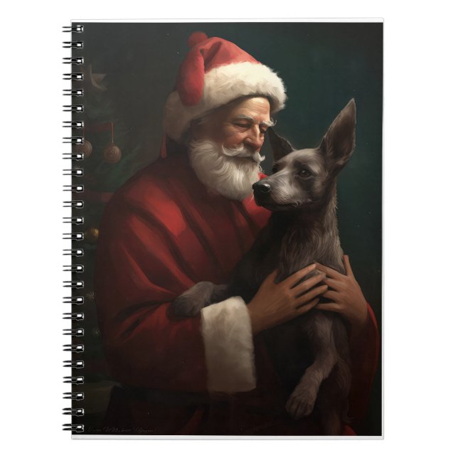 Caderno Espiral Xoloitzcuintli com Papai Noel Natal Festivo (Frente)
