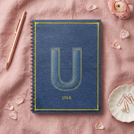 Caderno Espiral Y2K Aplicação de Faux Jeans Inicial U Volta às Aul