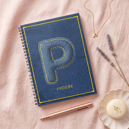 Caderno Espiral Y2K Azul Denim Puffy Letra P Monograma Nome