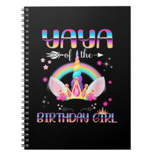 Caderno Espiral Yaya Da Rapariga De Aniversário Rainbow Unicorn Mã