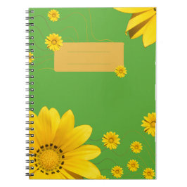 Caderno Espiral  Yellow Daisy Floral Design on Green backround