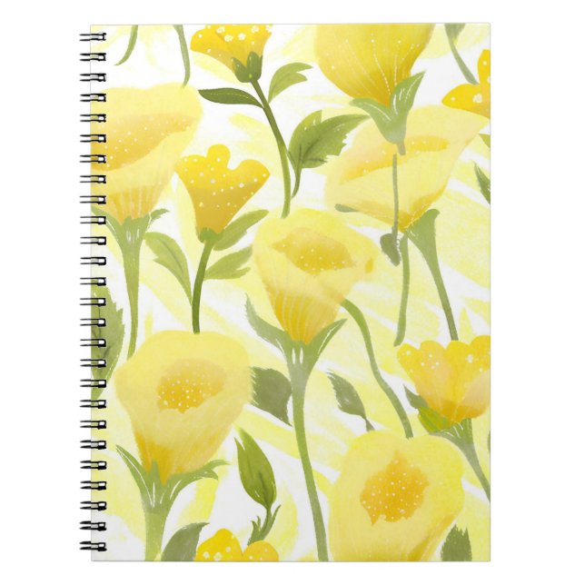 Caderno Espiral Yellow Floral Watercolor Painting (Frente)