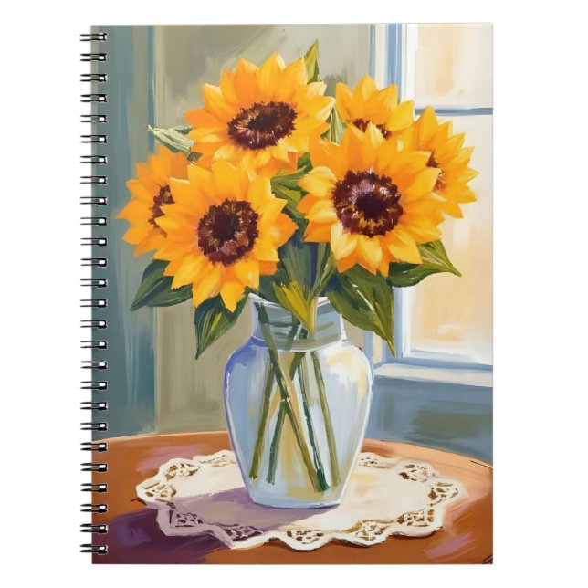 Caderno Espiral Yellow Sunflower Bouquet Watercolor Floral (Frente)