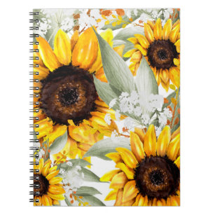 Caderno Espiral Yellow Sunflower Floral Rustic Fall Flower