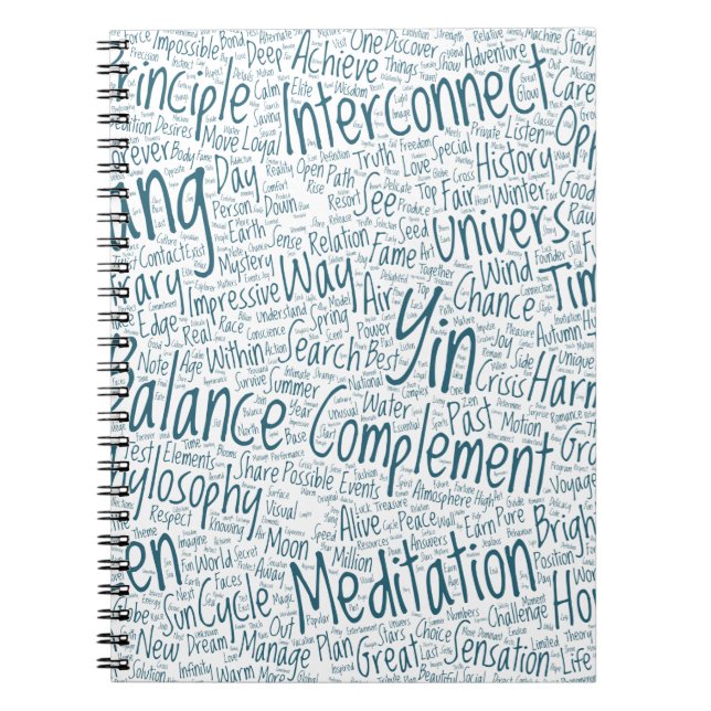 Caderno Espiral Yin Yan Nuage de Mots Texte Motif Interconnect (Frente)