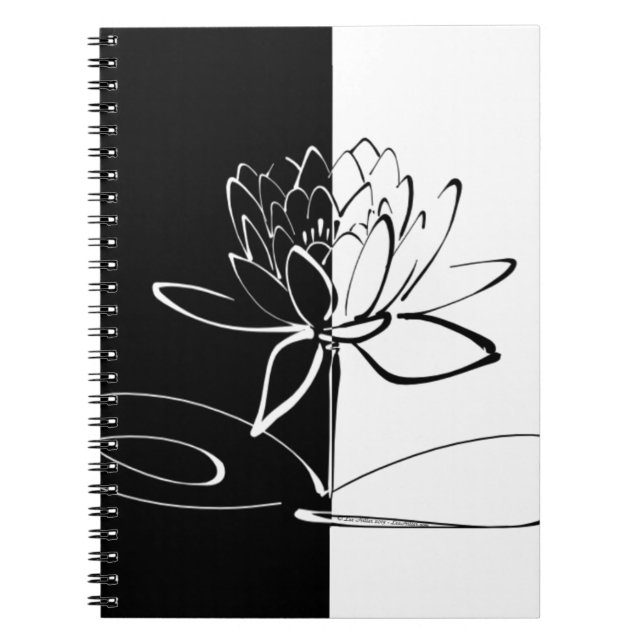 Caderno Espiral Yin Yang Black White Lotus Blossom (Frente)