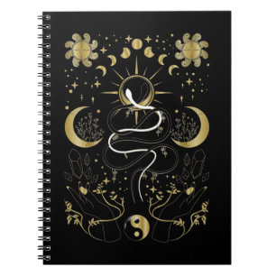 Caderno Espiral Yin Yang Crescent Moon Sun Celestial Cobras