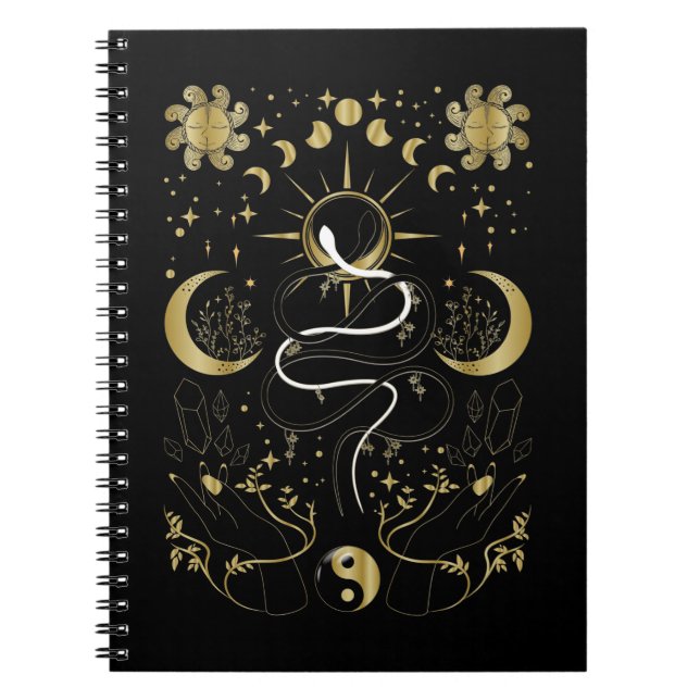 Caderno Espiral Yin Yang Crescent Moon Sun Celestial Cobras (Frente)