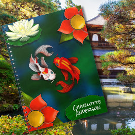 Caderno Espiral Yin Yang Koi Fish White Lotus Pond Personalizado