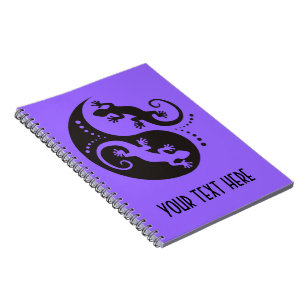 Caderno Espiral YIN & YANG Lagartixas preto + seu fundo & ideia